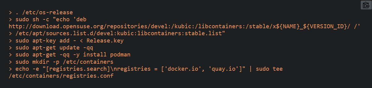 La configuration pour configurer la source des paquets podman